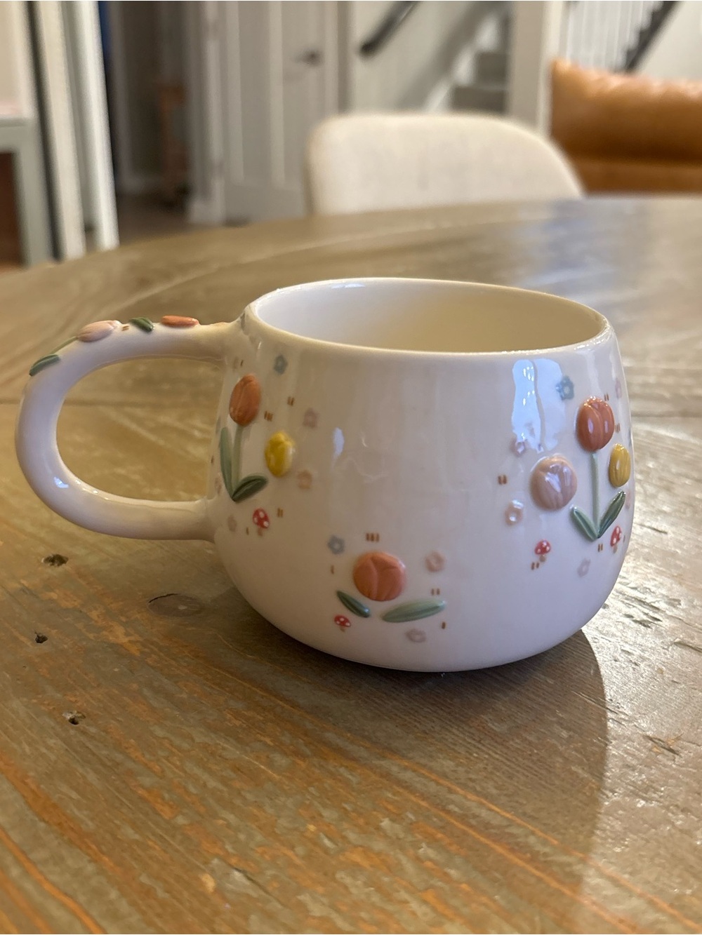 Oraclay Handcrafted Ceramic Floral Accent Mug with Peach and Yellow Flowers